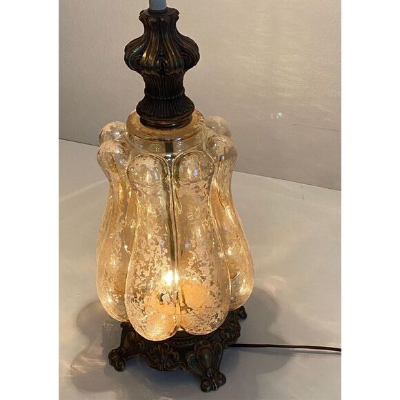 Vtg Midcentury Hollywood Regency Champagne Frosted Glass Globe Footed Table Lamp - Picture 4 of 11